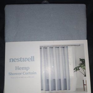 NIP Nestwell Hemp Shower Curtain Blue Fog Bath Bathroom